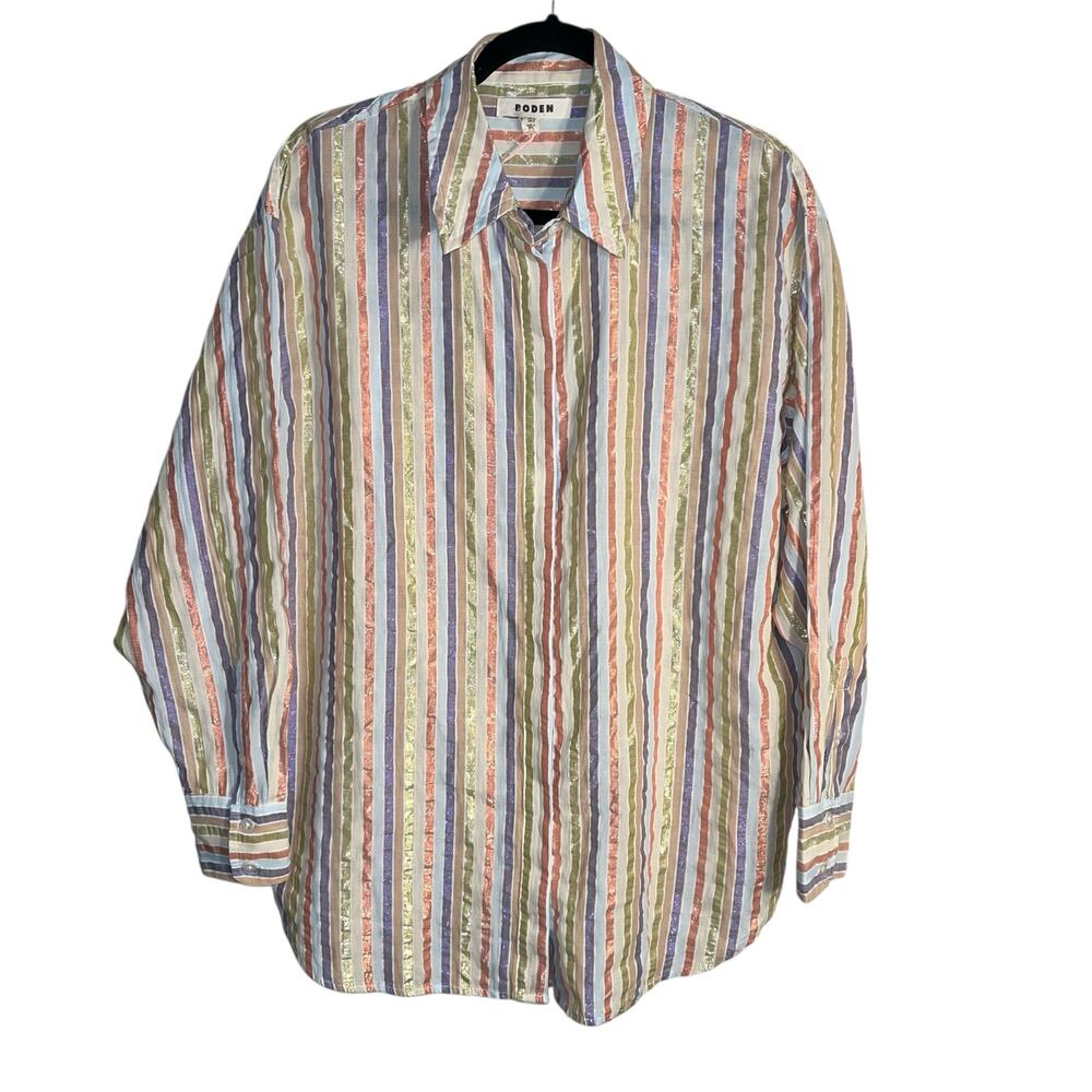 NWT Boden Multicolor Metallic Stripe Oversized Cotton Button‑Down Shirt US 8 - Picture 10 of 10